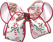 Large Christmas Candy and Gingerbread Men over White Double Layer Overlay Bow